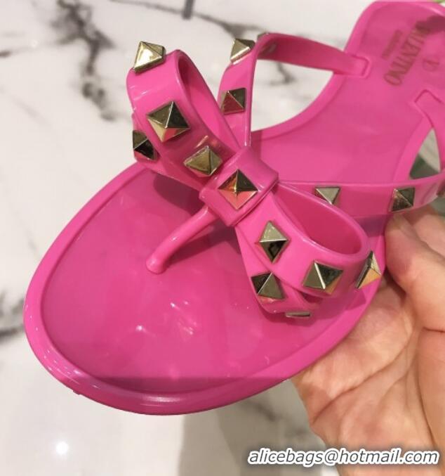 Sophisticated Valentino Rockstud PVC Flat Thong Sandals with Bow 301107 Pink