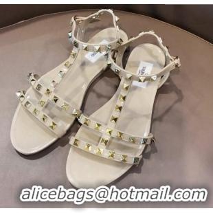 Charming Valentino Rockstud Rubber Flat Sandals Beige 0301108