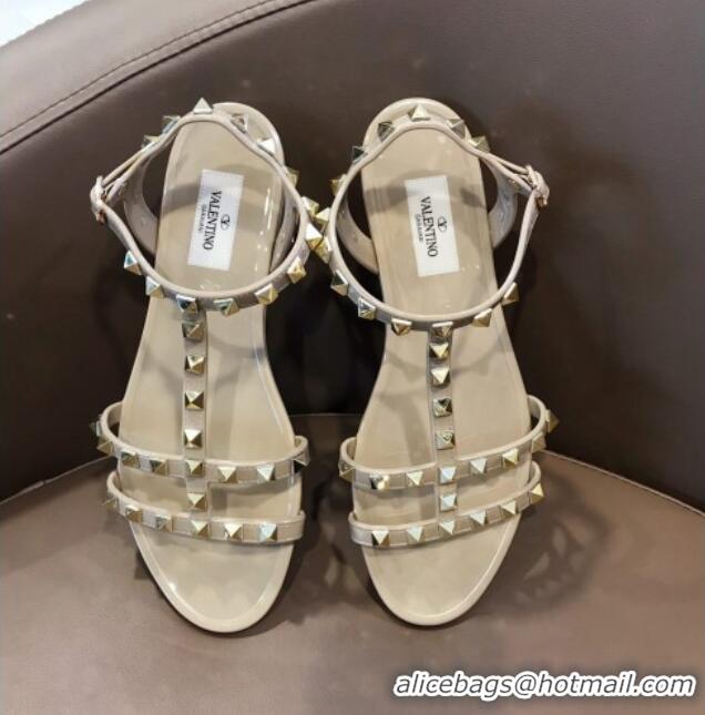 Charming Valentino Rockstud Rubber Flat Sandals Beige 0301108