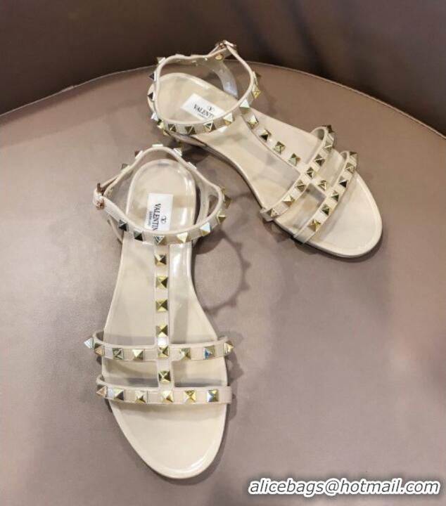 Charming Valentino Rockstud Rubber Flat Sandals Beige 0301108