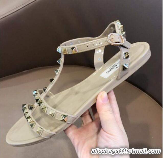 Charming Valentino Rockstud Rubber Flat Sandals Beige 0301108