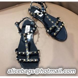 Grade Quality Valentino Rockstud Rubber Flat Sandals Black 301109