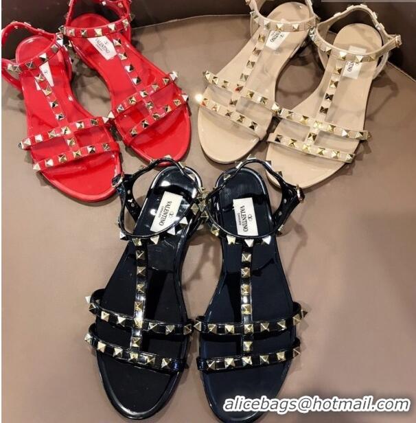 Grade Quality Valentino Rockstud Rubber Flat Sandals Black 301109