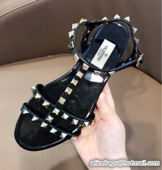 Grade Quality Valentino Rockstud Rubber Flat Sandals Black 301109