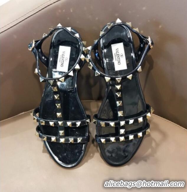 Grade Quality Valentino Rockstud Rubber Flat Sandals Black 301109