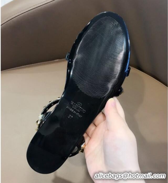 Grade Quality Valentino Rockstud Rubber Flat Sandals Black 301109