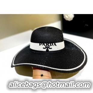 Well Crafted Prada Wide Brim Straw Hat P021607 Black 2023