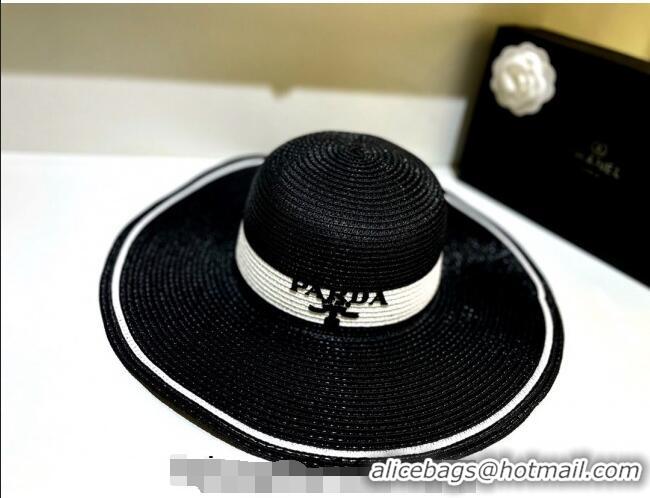 Well Crafted Prada Wide Brim Straw Hat P021607 Black 2023