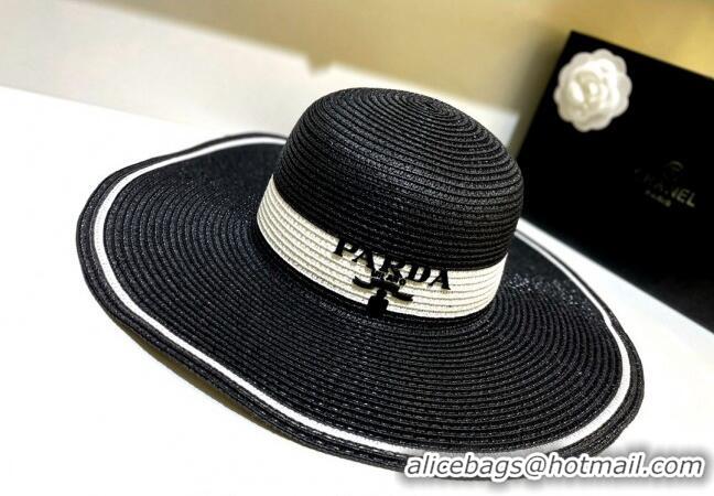 Well Crafted Prada Wide Brim Straw Hat P021607 Black 2023