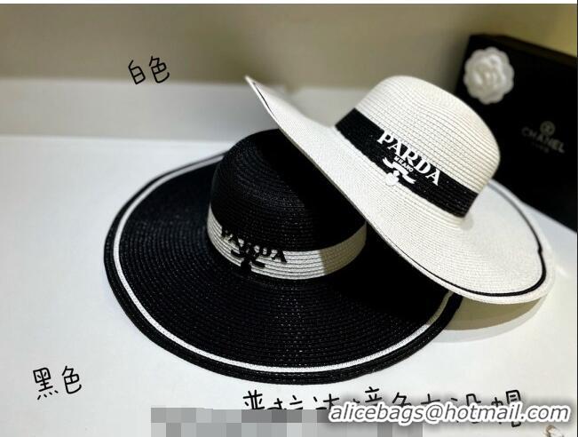 Well Crafted Prada Wide Brim Straw Hat P021607 Black 2023