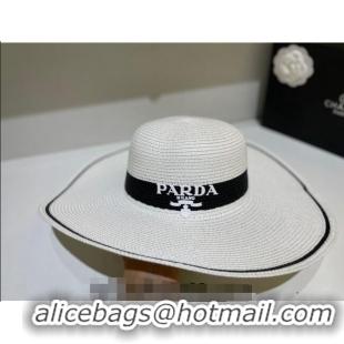 Super Quality Prada Wide Brim Straw Hat P021607 White 2023