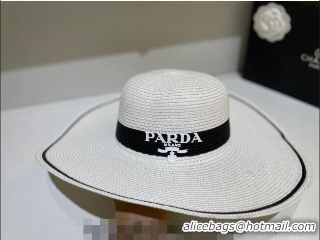 Super Quality Prada Wide Brim Straw Hat P021607 White 2023