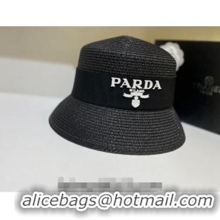 Super Quality Prada Bucket Straw Hat 021609 Black 2023