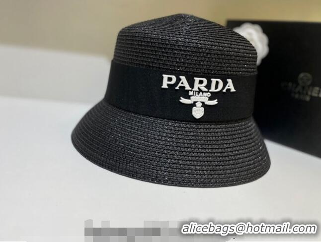 Super Quality Prada Bucket Straw Hat 021609 Black 2023