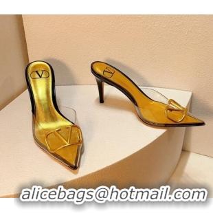 Luxury Valentino Rockstud PVC Heel Mules 8cm Gold 0323043