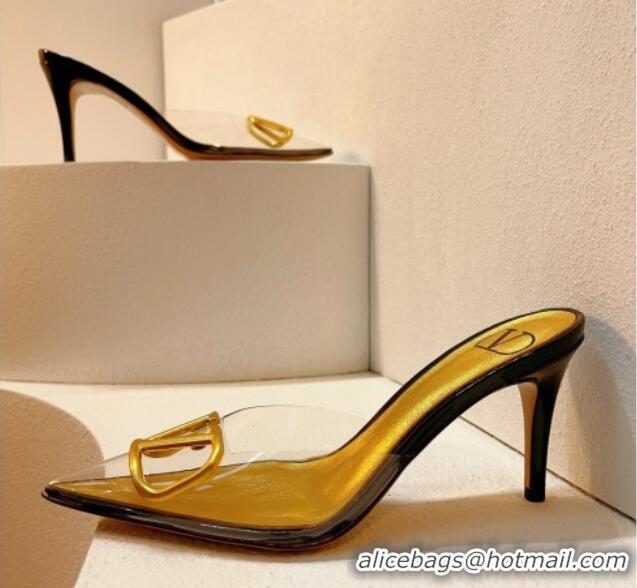 Luxury Valentino Rockstud PVC Heel Mules 8cm Gold 0323043