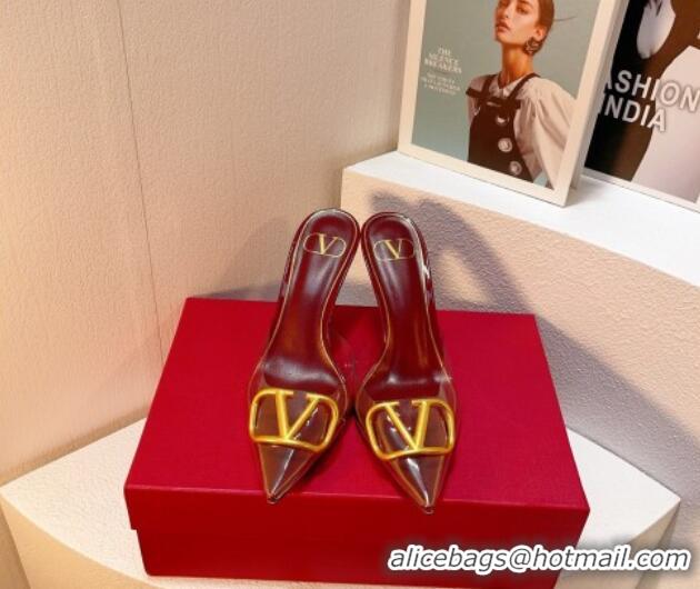 Best Grade Valentino Rockstud PVC Heel Mules 8cm Burgundy 0323045