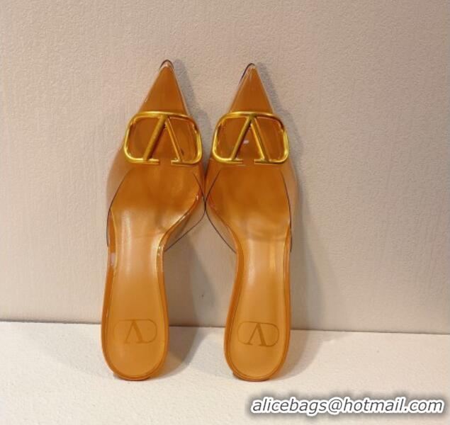 Pretty Style Valentino Rockstud PVC Heel Mules 8cm Apricot 0323046