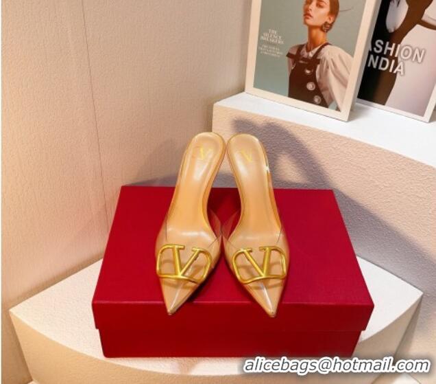 Pretty Style Valentino Rockstud PVC Heel Mules 8cm Apricot 0323046