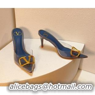 Low Cost Valentino Rockstud PVC Heel Mules 8cm Dark Blue 323048