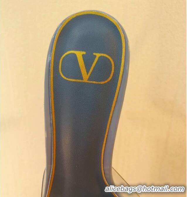 Low Cost Valentino Rockstud PVC Heel Mules 8cm Dark Blue 323048