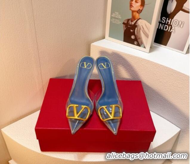 Low Cost Valentino Rockstud PVC Heel Mules 8cm Dark Blue 323048