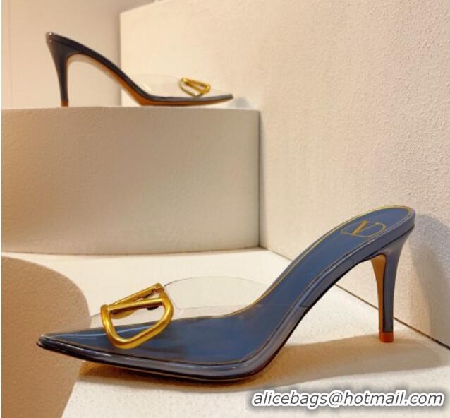 Low Cost Valentino Rockstud PVC Heel Mules 8cm Dark Blue 323048