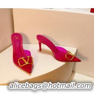 Top Grade Valentino Rockstud PVC Heel Mules 8cm Dark Pink 0323049