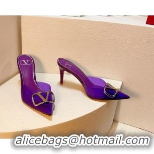 Popular Style Valentino Rockstud PVC Heel Mules 8cm Purple 323050