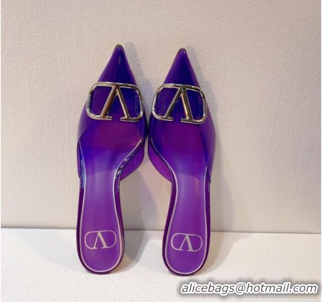 Popular Style Valentino Rockstud PVC Heel Mules 8cm Purple 323050