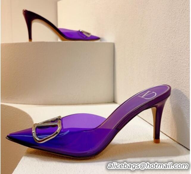 Popular Style Valentino Rockstud PVC Heel Mules 8cm Purple 323050