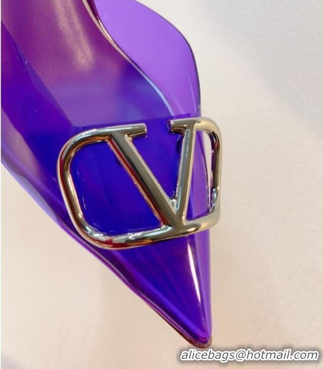 Popular Style Valentino Rockstud PVC Heel Mules 8cm Purple 323050