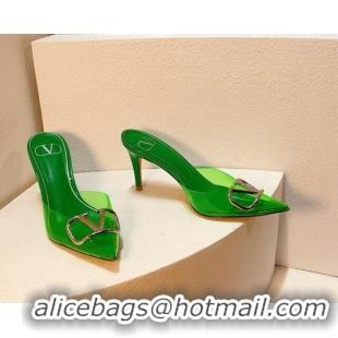 Best Price Valentino Rockstud PVC Heel Mules 8cm Green 323051