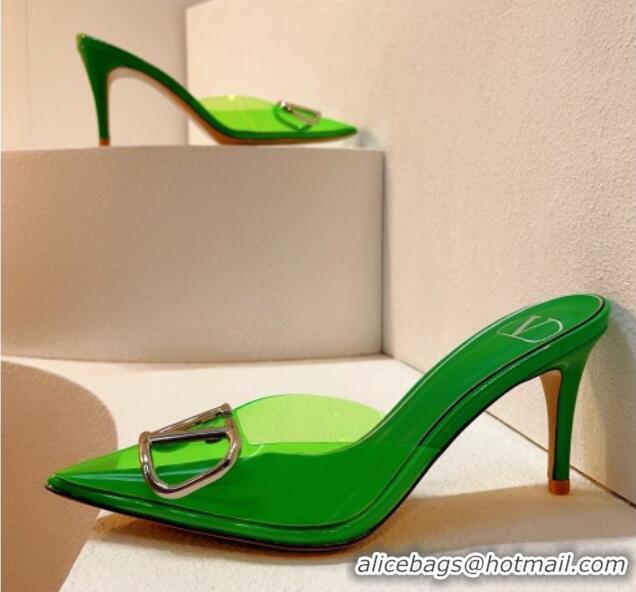 Best Price Valentino Rockstud PVC Heel Mules 8cm Green 323051