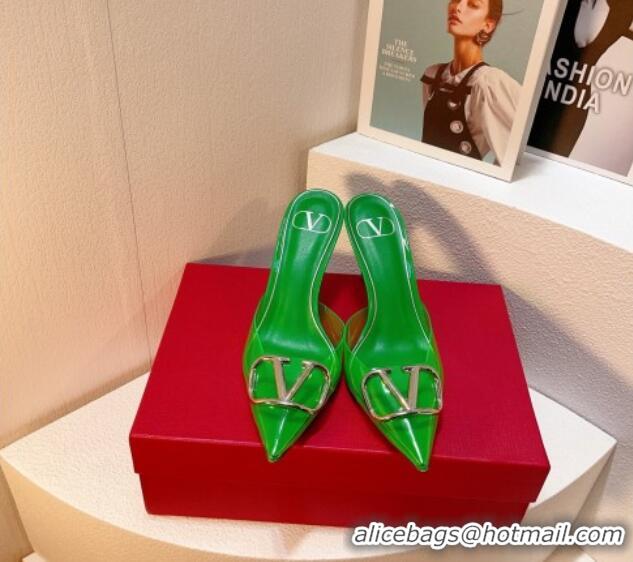 Best Price Valentino Rockstud PVC Heel Mules 8cm Green 323051