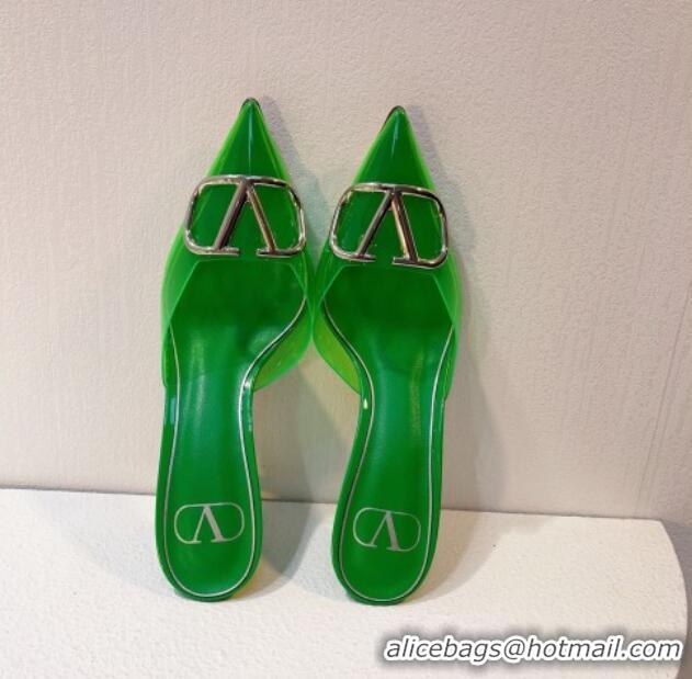 Best Price Valentino Rockstud PVC Heel Mules 8cm Green 323051