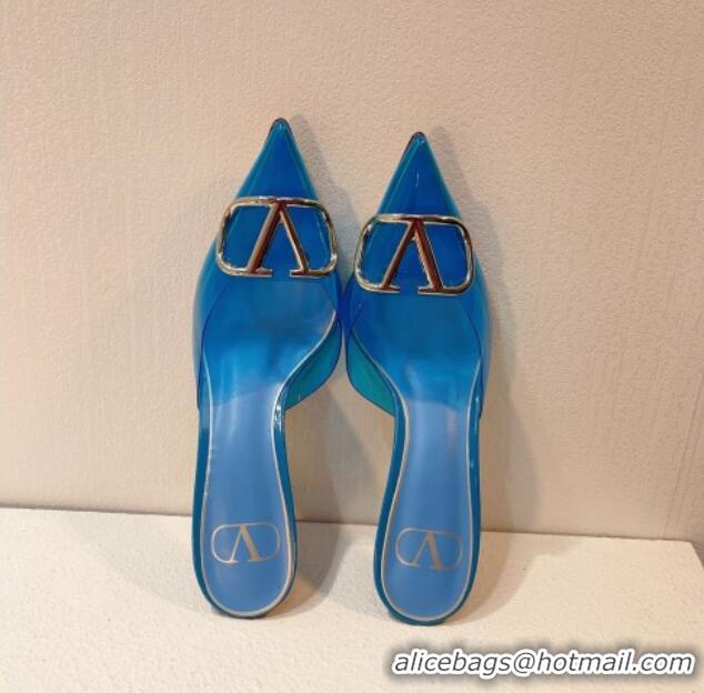 Sophisticated Valentino Rockstud PVC Heel Mules 8cm Light Blue 323052