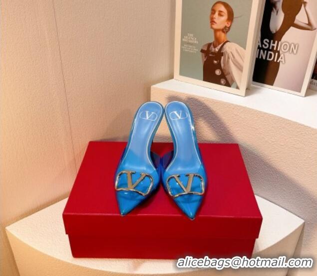 Sophisticated Valentino Rockstud PVC Heel Mules 8cm Light Blue 323052