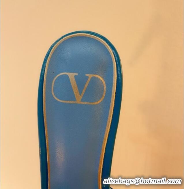 Sophisticated Valentino Rockstud PVC Heel Mules 8cm Light Blue 323052