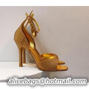 Best Price Valentino Tan-Go Heel Sandal 9.5cm with Crystal in Suede Gold 0323057