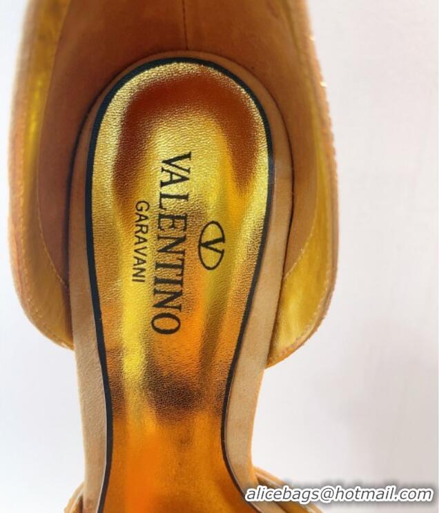 Best Price Valentino Tan-Go Heel Sandal 9.5cm with Crystal in Suede Gold 0323057