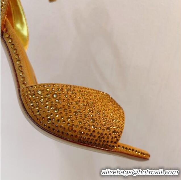 Best Price Valentino Tan-Go Heel Sandal 9.5cm with Crystal in Suede Gold 0323057