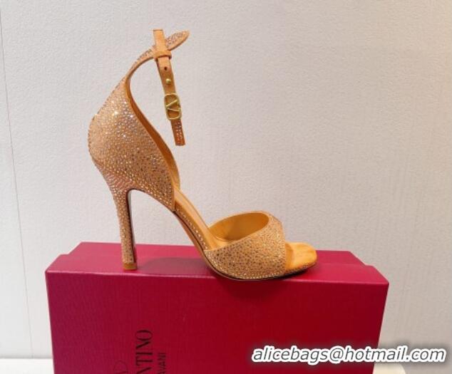 Good Looking Valentino Tan-Go Heel Sandal 9.5cm with Crystal in Suede Apricot 0323059