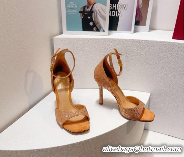 Good Looking Valentino Tan-Go Heel Sandal 9.5cm with Crystal in Suede Apricot 0323059