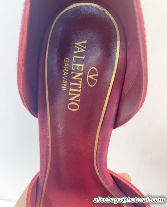 Good Quality Valentino Tan-Go Heel Sandal 9.5cm with Crystal in Suede Dark Red 0323060