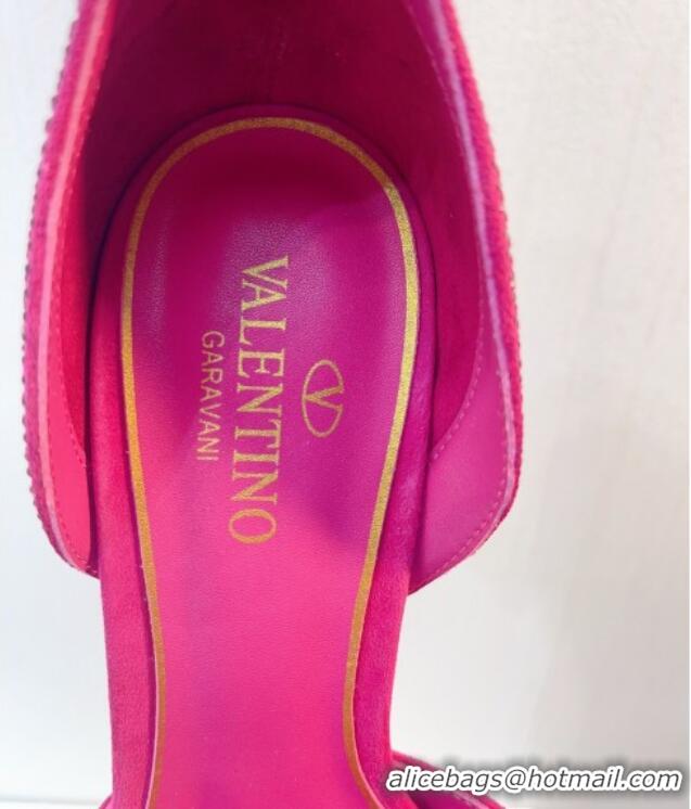 Sumptuous Valentino Tan-Go Heel Sandal 9.5cm with Crystal in Suede Dark Pink 323061