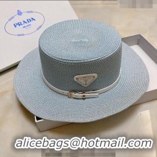 Famous Brand Prada Straw Hat P021657 Light Blue 2023