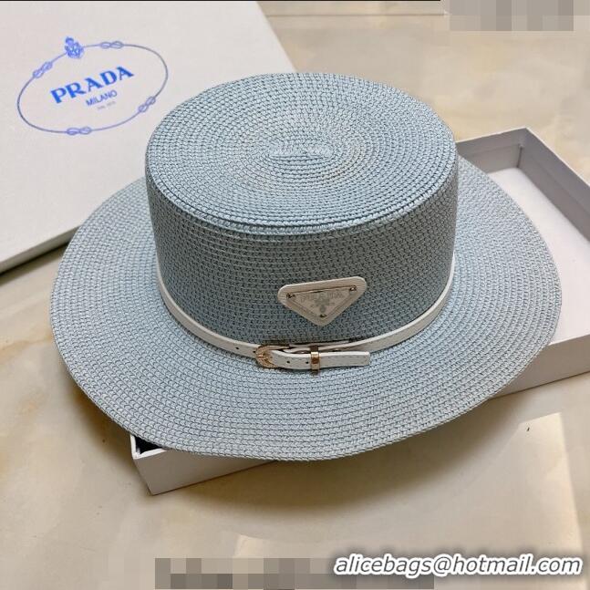 Famous Brand Prada Straw Hat P021657 Light Blue 2023