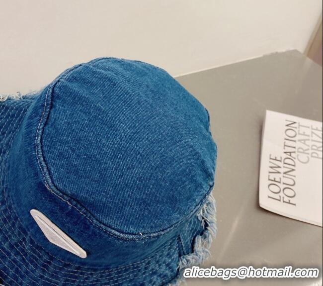 Inexpensive Prada Denim Bucket Hat with Fringe PA0805 Blue 2023