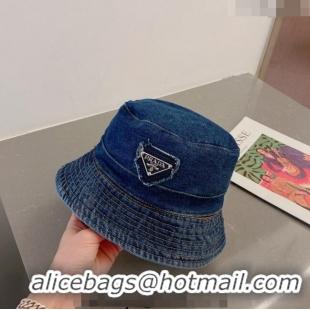 Luxurious Prada Denim Bucket Hat 030811 Dark Blue 2023